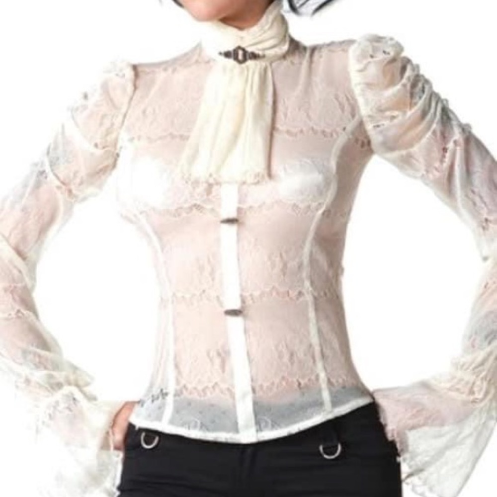 NWOT Steampunk Lace Shirt With Keyhole & Gear Buttons by Voodoo Vixen XL